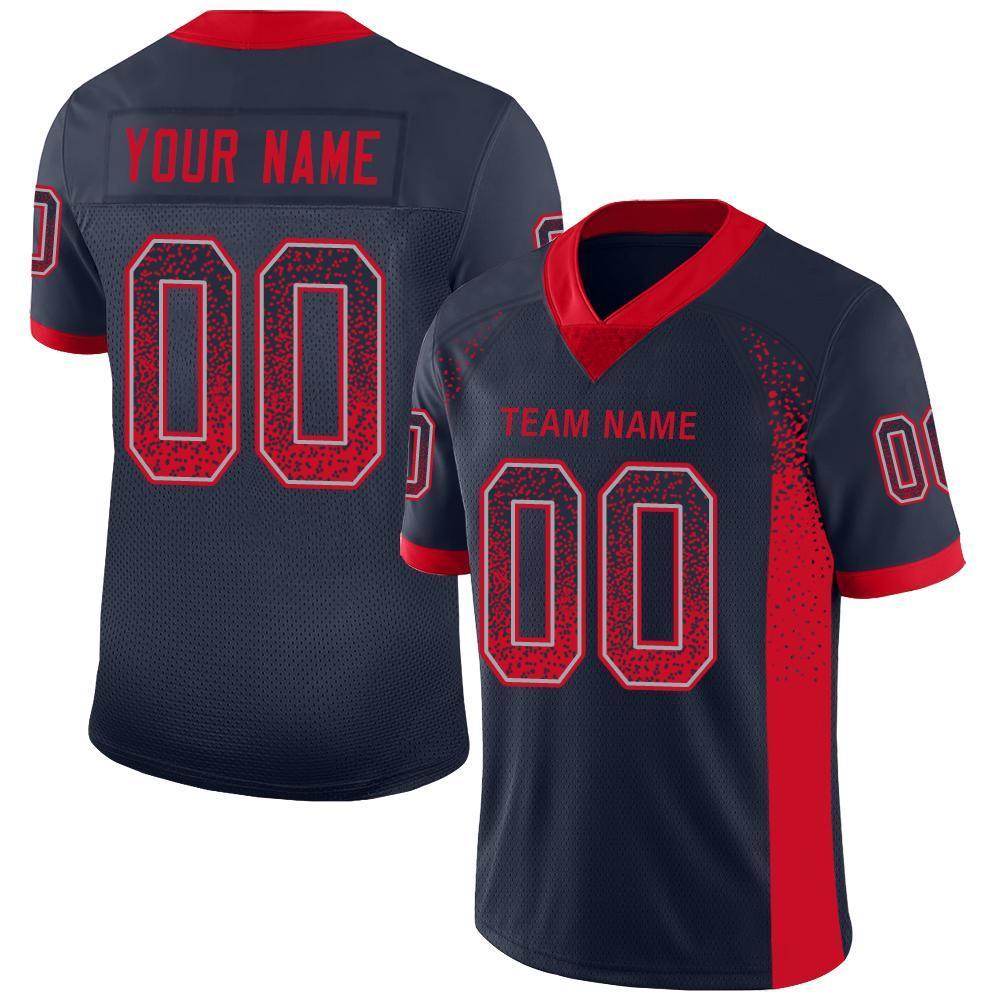 Custom Navy Scarlet-Gray Mesh Drift Fashion Football Jersey