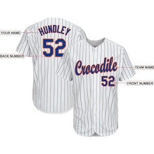 Custom White Royal Pinstripe Royal-Orange Baseball Jersey