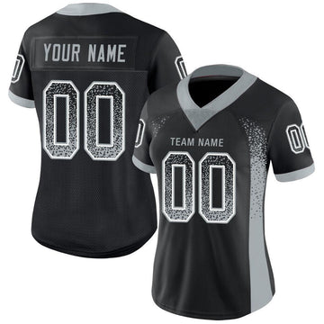 Custom Black Silver-White Mesh Drift Fashion Football Jersey