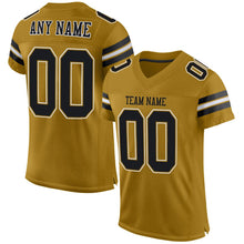 Load image into Gallery viewer, Custom Old Gold Black-White Mesh Authentic Football Jersey
