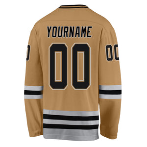 Custom Old Gold Black-Gray Hockey Jersey
