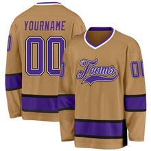 Load image into Gallery viewer, Custom Old Gold Purple-Black Hockey Jersey
