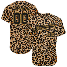 Load image into Gallery viewer, Custom Old Gold Black-Old Gold 3D Pattern Design Leopard Authentic Baseball Jersey
