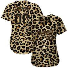 Load image into Gallery viewer, Custom Old Gold Black-Old Gold 3D Pattern Design Leopard Authentic Baseball Jersey
