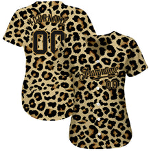 Load image into Gallery viewer, Custom Old Gold Black-Old Gold 3D Pattern Design Leopard Authentic Baseball Jersey
