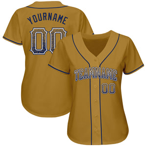 Custom Old Gold Navy-White Authentic Drift Fashion Baseball Jersey