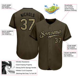 Custom Olive Camo-Black Authentic Salute To Service Baseball Jersey