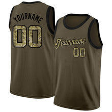 Load image into Gallery viewer, Custom Olive Camo-Black Round Neck Rib-Knit Salute To Service Basketball Jersey
