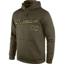 Load image into Gallery viewer, Custom Stitched Olive Camo-Black Sports Pullover Sweatshirt Salute To Service Hoodie
