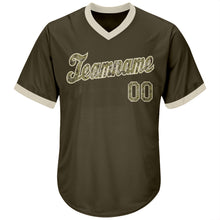 Load image into Gallery viewer, Custom Olive Camo-Cream Authentic Throwback Rib-Knit Salute To Service Baseball Jersey Shirt
