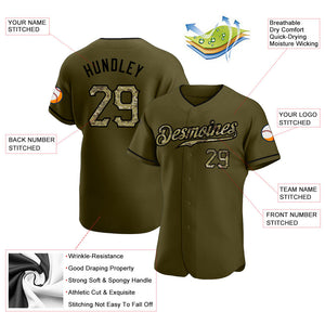 Custom Olive Camo-Black Authentic Salute To Service Baseball Jersey