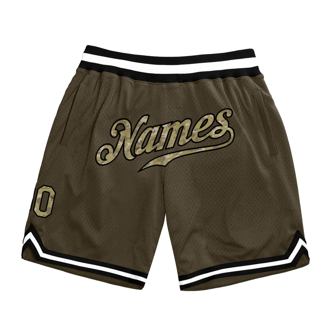 Custom Olive Camo-Black Authentic Throwback Salute To Service Basketball Shorts