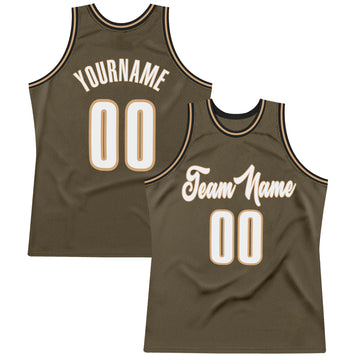 Custom Olive White-Old Gold Authentic Throwback Salute To Service Basketball Jersey