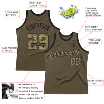 Custom Olive Camo-Black Authentic Throwback Salute To Service Basketball Jersey