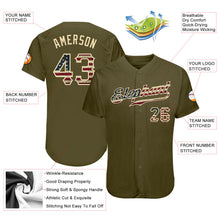 Load image into Gallery viewer, Custom Olive Vintage USA Flag-Cream Authentic Salute To Service Baseball Jersey
