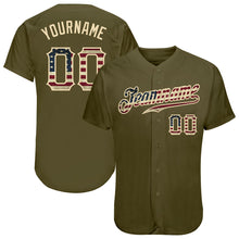 Load image into Gallery viewer, Custom Olive Vintage USA Flag-Cream Authentic Salute To Service Baseball Jersey
