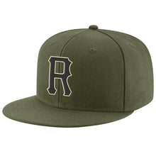 Load image into Gallery viewer, Custom Olive Black-Cream Stitched Adjustable Snapback Salute To Service Hat
