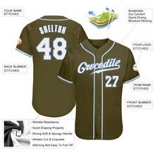 Load image into Gallery viewer, Custom Olive White-Light Blue Authentic Salute To Service Baseball Jersey
