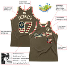 Load image into Gallery viewer, Custom Olive Vintage USA Flag-Cream Authentic Throwback Salute To Service Basketball Jersey
