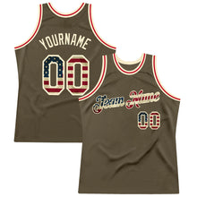 Load image into Gallery viewer, Custom Olive Vintage USA Flag-Cream Authentic Throwback Salute To Service Basketball Jersey
