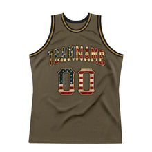 Load image into Gallery viewer, Custom Olive Vintage USA Flag-Black Authentic Throwback Salute To Service Basketball Jersey
