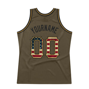 Custom Olive Vintage USA Flag-Black Authentic Throwback Salute To Service Basketball Jersey