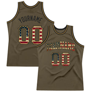 Custom Olive Vintage USA Flag-Black Authentic Throwback Salute To Service Basketball Jersey