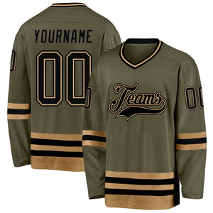 Custom Olive Black-Old Gold Salute To Service Hockey Jersey