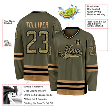 Custom Olive Camo-Old Gold Salute To Service Hockey Jersey