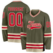 Load image into Gallery viewer, Custom Olive Red-Cream Salute To Service Hockey Jersey
