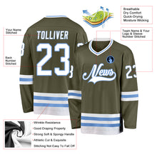 Load image into Gallery viewer, Custom Olive White-Light Blue Salute To Service Hockey Jersey
