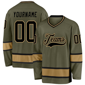 Custom Olive Black-Old Gold Salute To Service Hockey Jersey