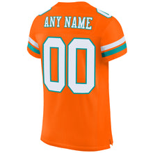 Load image into Gallery viewer, Custom Orange White-Aqua Mesh Authentic Football Jersey
