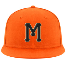 Load image into Gallery viewer, Custom Orange Black-Old Gold Stitched Adjustable Snapback Hat
