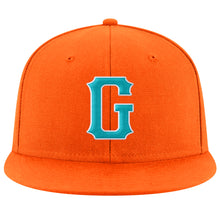 Load image into Gallery viewer, Custom Orange Aqua-White Stitched Adjustable Snapback Hat
