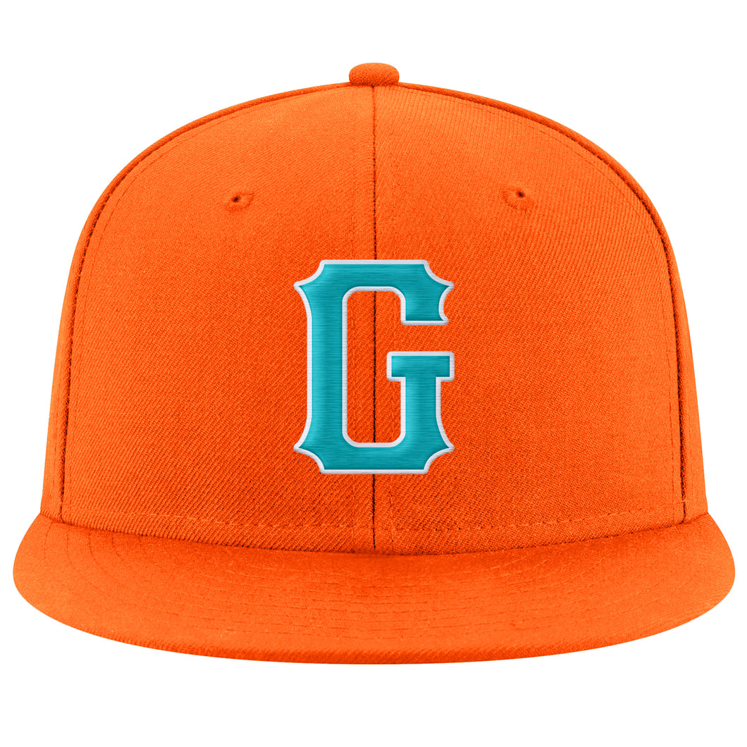 Custom Orange Aqua-White Stitched Adjustable Snapback Hat