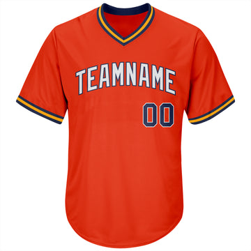 Custom Orange Navy-Gold Authentic Throwback Rib-Knit Baseball Jersey Shirt
