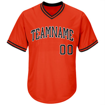 Custom Orange Black-White Authentic Throwback Rib-Knit Baseball Jersey Shirt