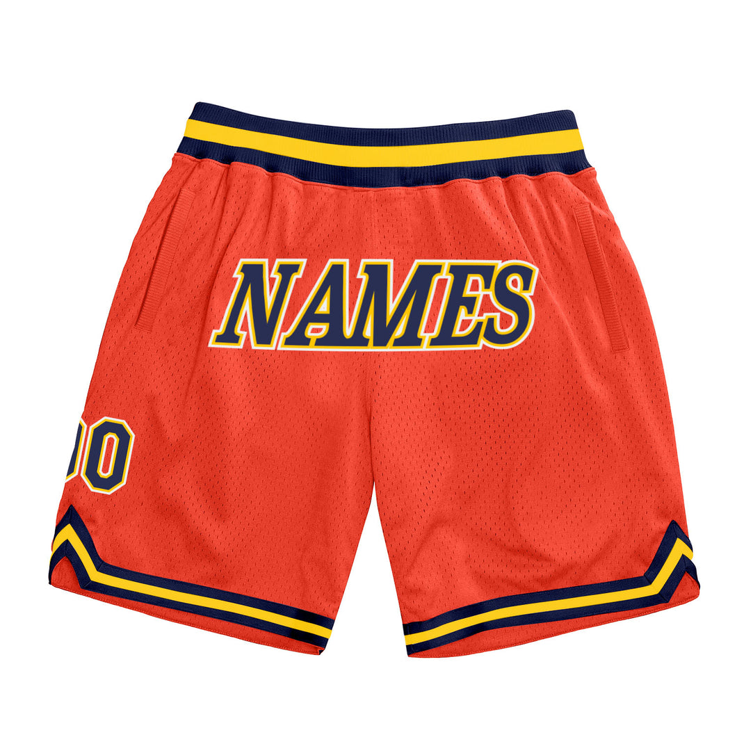 Custom Orange Navy-Gold Authentic Throwback Basketball Shorts