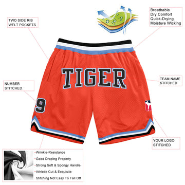 Custom Orange Black-Light Blue Authentic Throwback Basketball Shorts