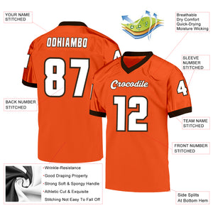 Custom Orange White-Brown Mesh Authentic Throwback Football Jersey