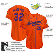 Load image into Gallery viewer, Custom Orange Black Pinstripe Purple-Black Authentic Baseball Jersey
