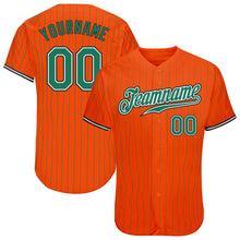 Load image into Gallery viewer, Custom Orange Kelly Green Pinstripe Kelly Green-Black Authentic Baseball Jersey

