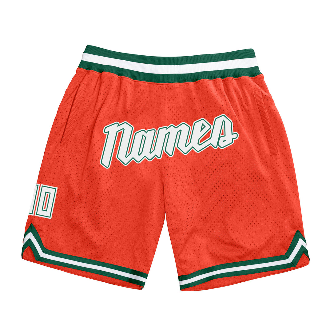 Custom Orange White-Hunter Green Authentic Throwback Basketball Shorts