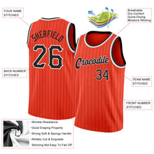 Load image into Gallery viewer, Custom Orange Black Pinstripe Black-White Authentic Throwback Basketball Jersey
