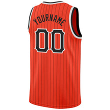 Load image into Gallery viewer, Custom Orange Black Pinstripe Black-White Authentic Throwback Basketball Jersey

