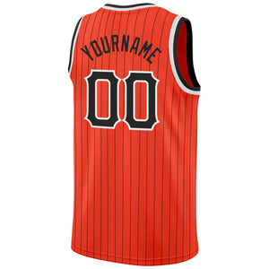 Custom Orange Black Pinstripe Black-White Authentic  Basketball Jersey