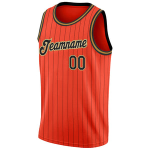 Custom Orange Black Pinstripe Black-Old Gold Authentic Basketball Jersey