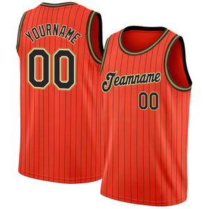 Custom Orange Black Pinstripe Black-Old Gold Authentic Basketball Jersey