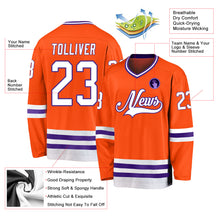 Load image into Gallery viewer, Custom Orange White-Purple Hockey Jersey
